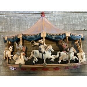 VTG Homco Carousel Plastic Wall Hanging Kid Room Décor Animal Merry Go Round 70s